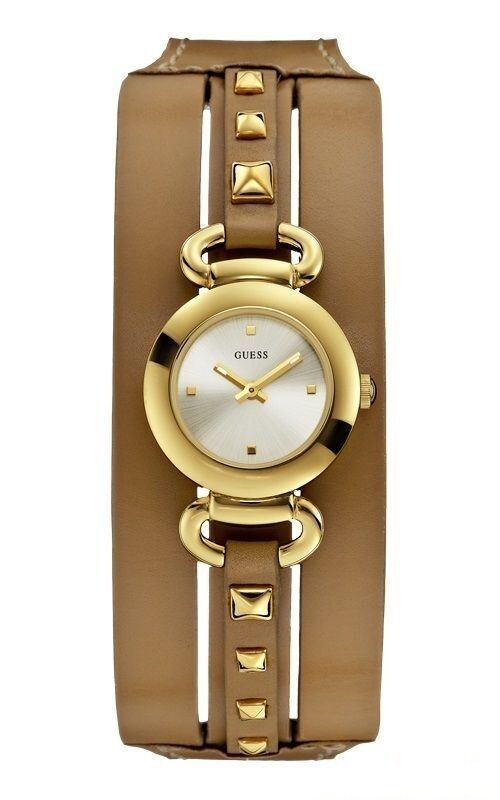 Null GUESS W0160L4 Montre Femme - Bracelet en Cuir Marron - Cadran couleur Or - &hellip;