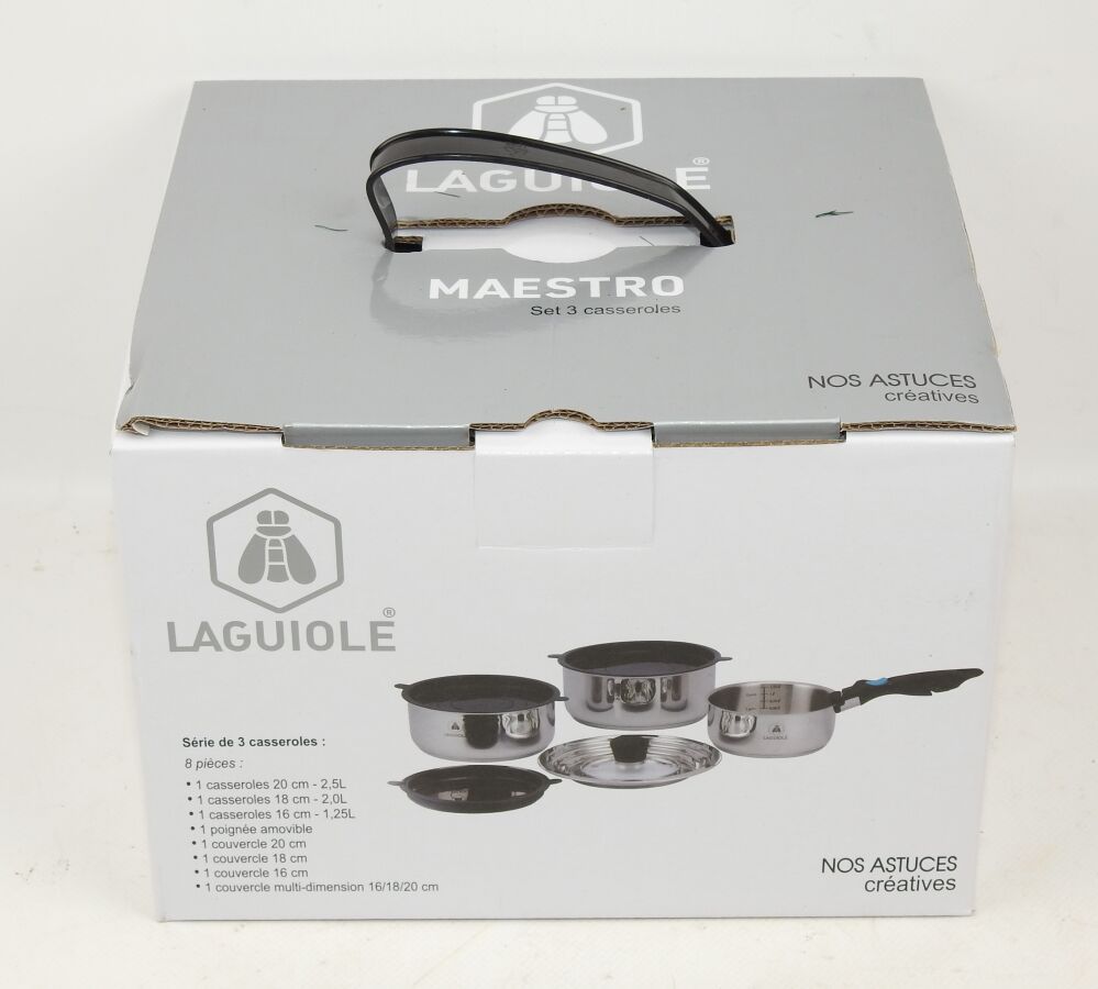 Null LAGUIOLE - Set of 3 Removable Stainless Steel Casseroles 16/18/20 cm with 4&hellip;
