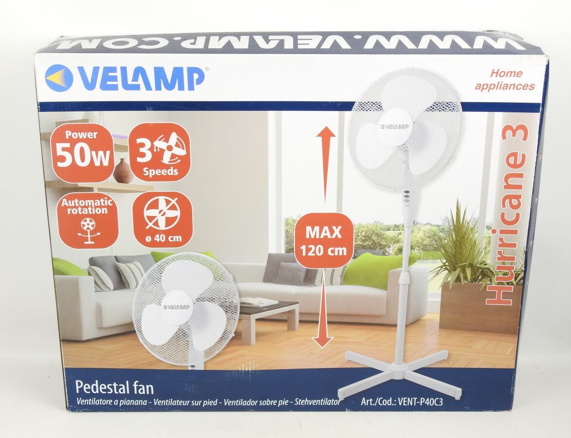 Null VELAMP - Floor Standing Fan HURRICANE 3 40cm 50W White - SD029 - FUNCTIONAL&hellip;
