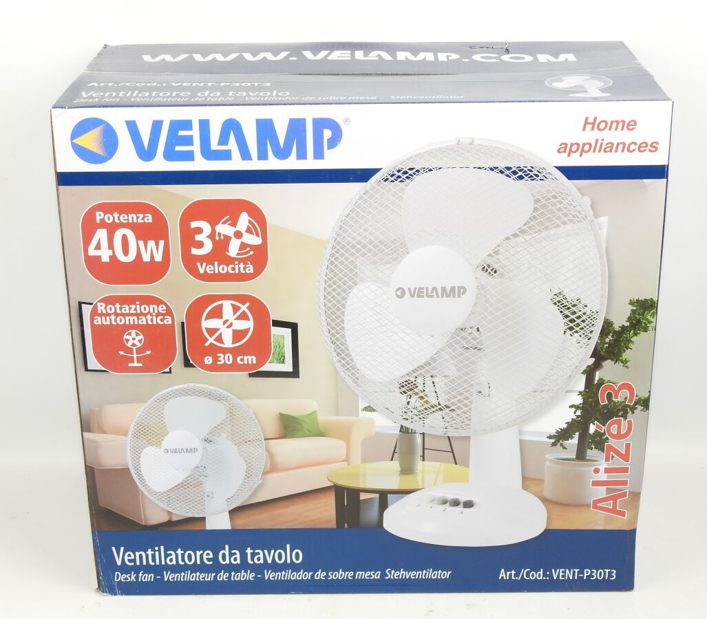 Null VELAMP - Ventilateur de Table Alizé 3 VENT-P30T3 30 cm x 48 cm 40W Blanc - &hellip;