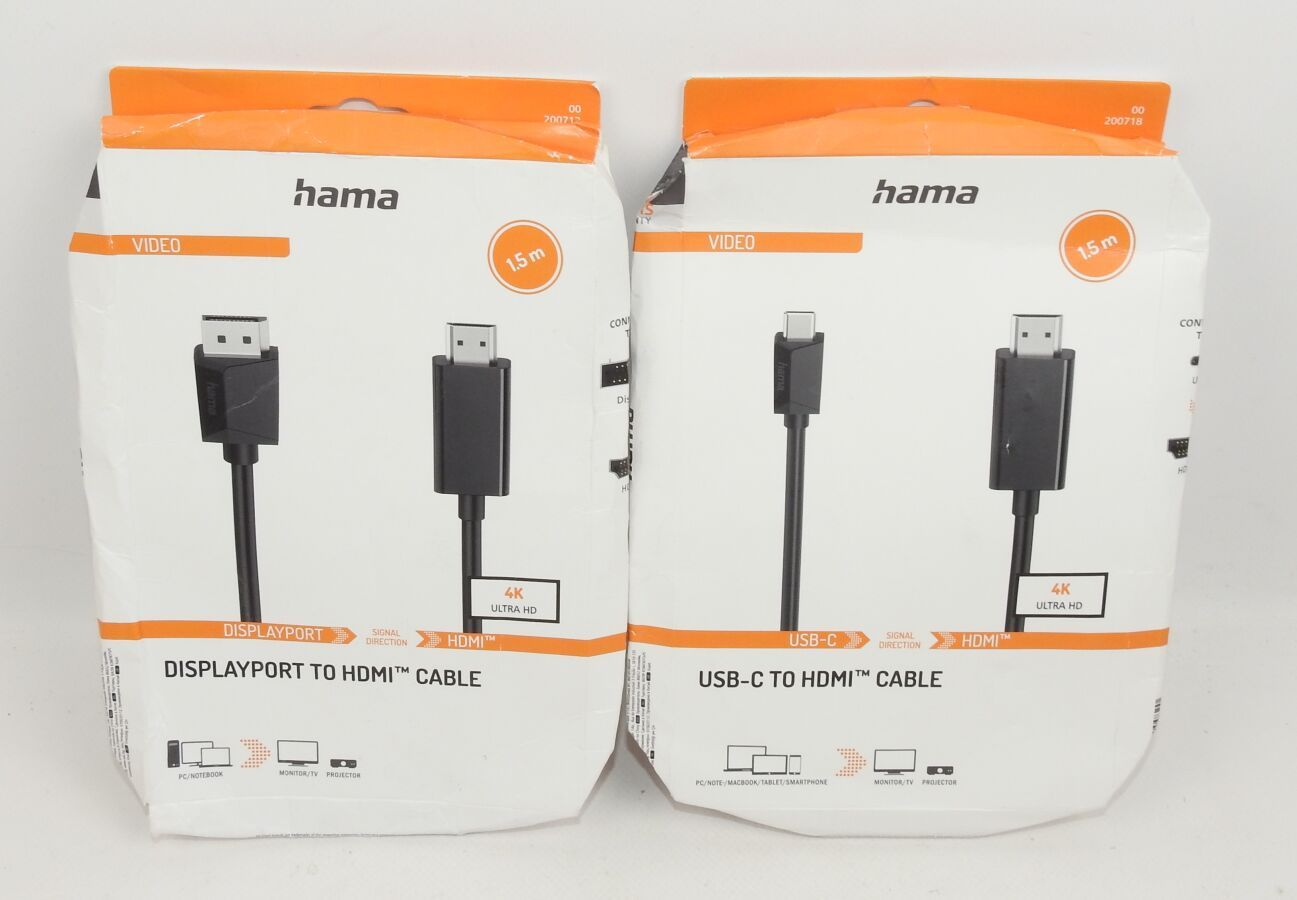 Null HAMA - Lot de 2 Pièces - Câble Vidéo Displayport vers HDMI 4K Longueur 1,5m&hellip;