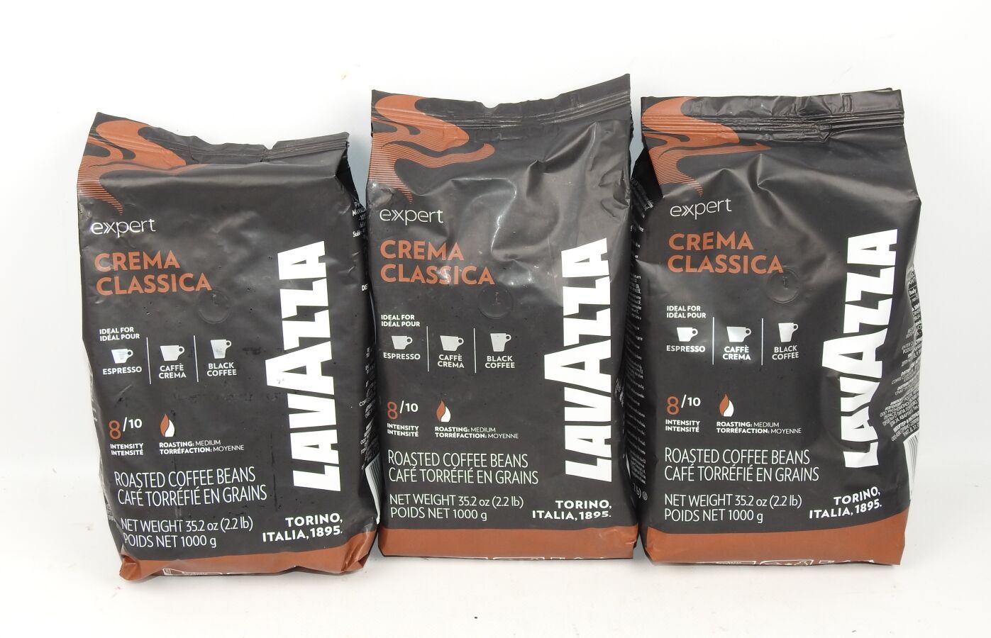 Null LAVAZZA - Lot de 3 Paquets de 1kg de Cafés en Grains Torrifié Expert Crema &hellip;