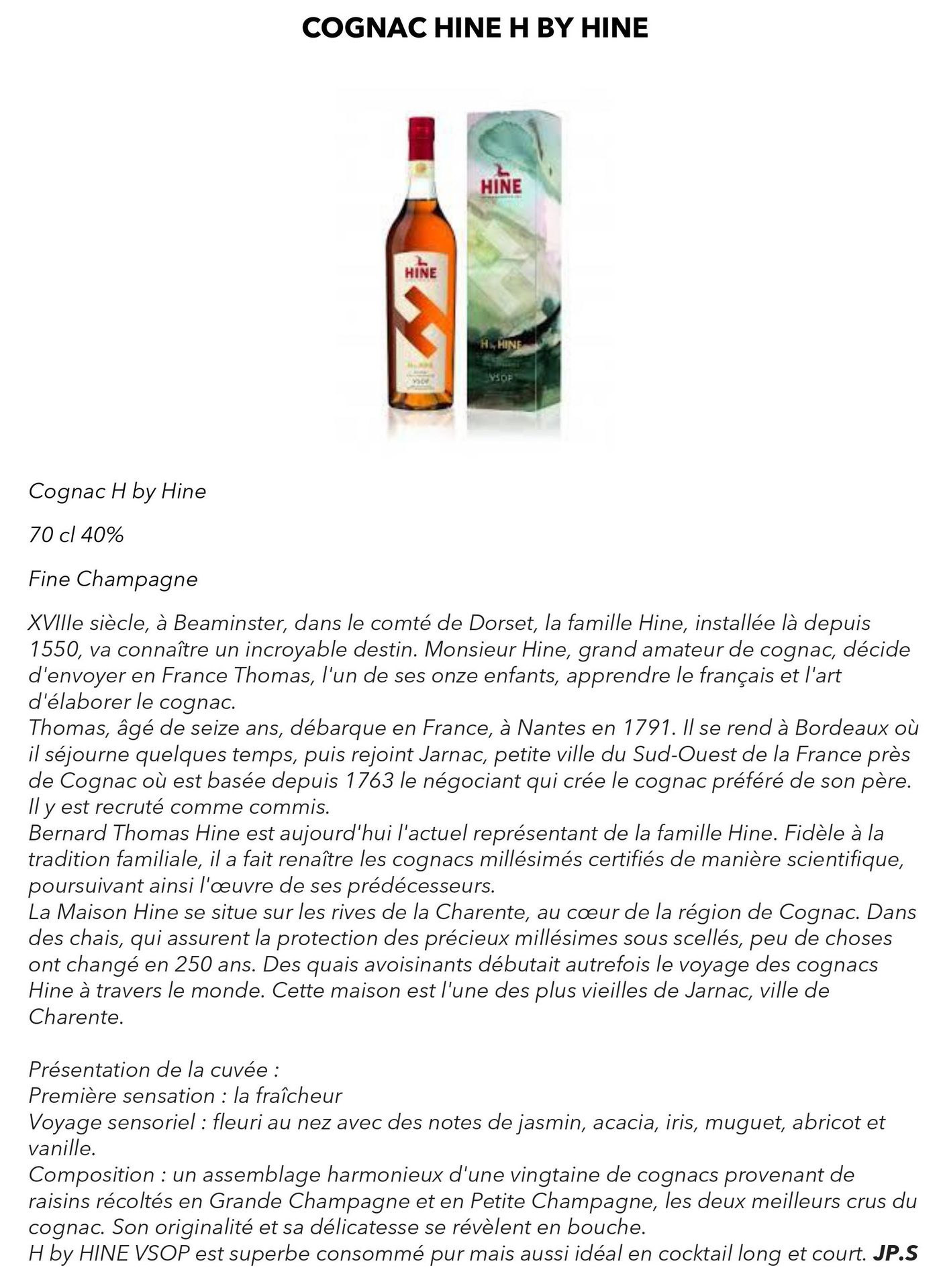 Cognac Hine H by Hine x 2 bouteilles mise à prix 110€
