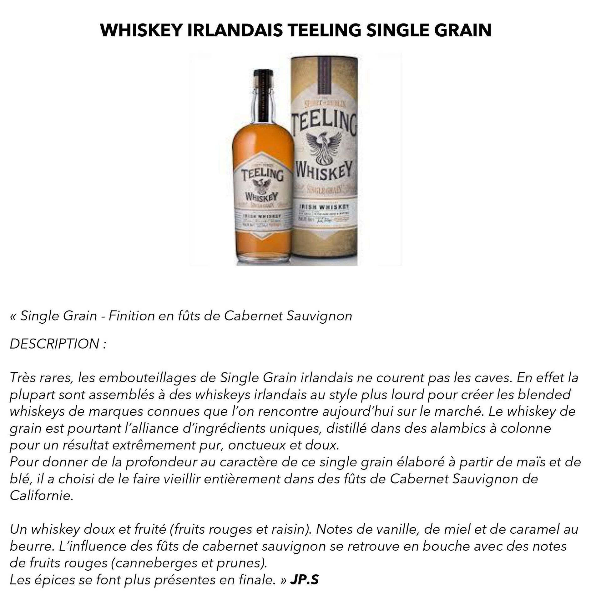 Teeling single grain Irlande x 2 bouteilles mise à prix 120€