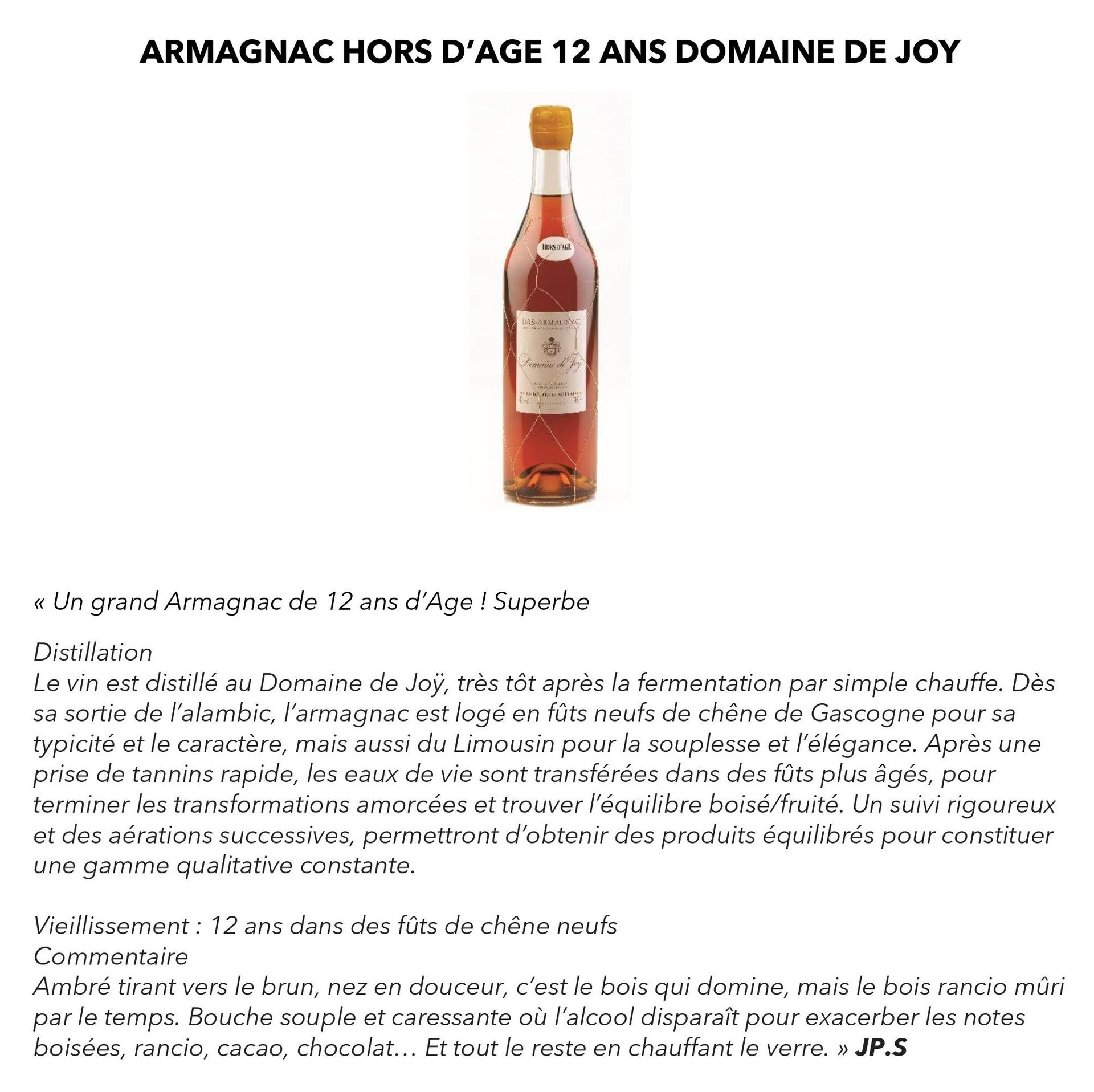 Armagnac hors d'âge 12 ans Domaine de Joÿ x 3 bouteilles mise à prix 145€