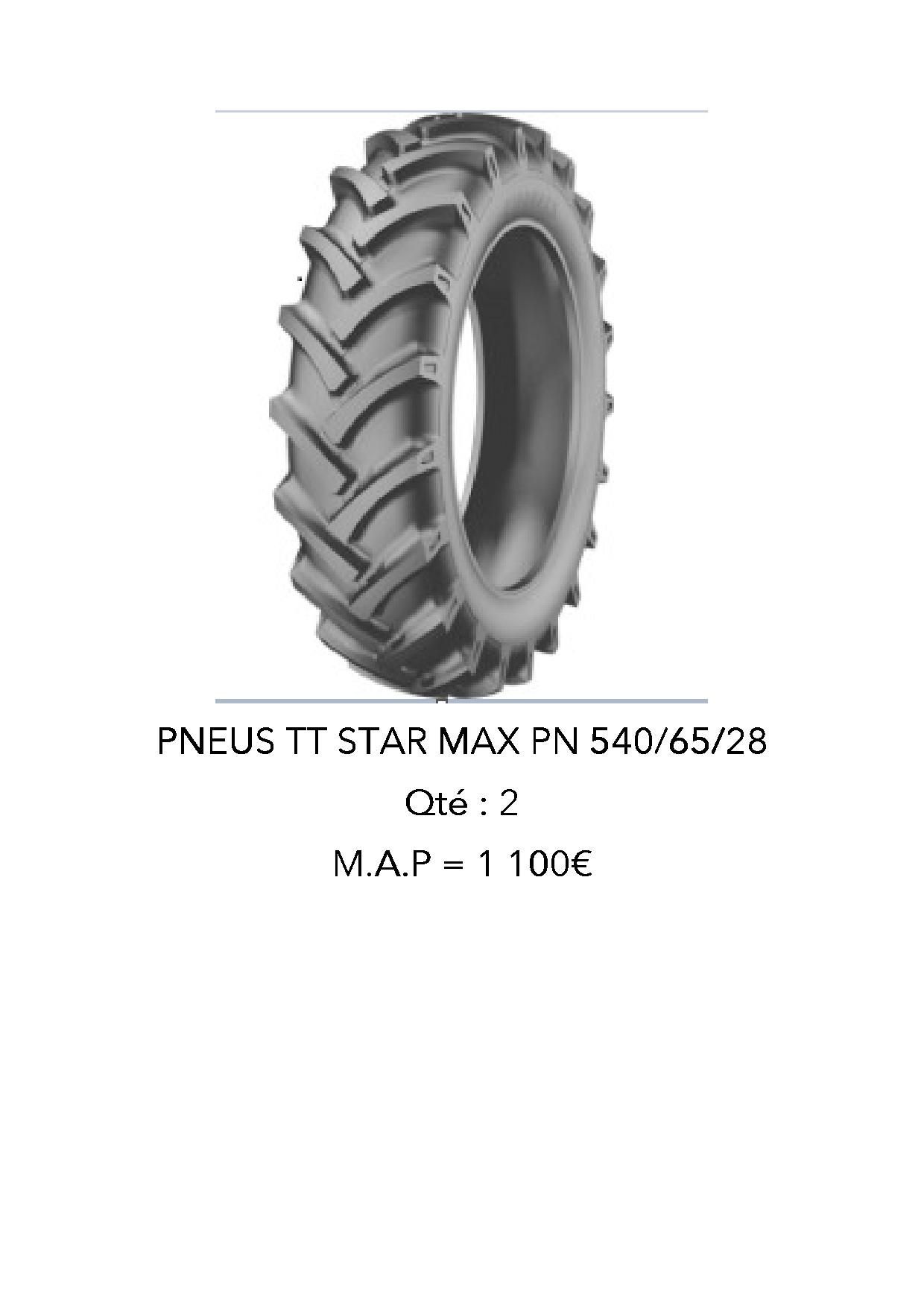 PNEUS TT STAR MAX PN 540/65/28 - QTE = 2 MAP = 1 100€ - frais de 10%