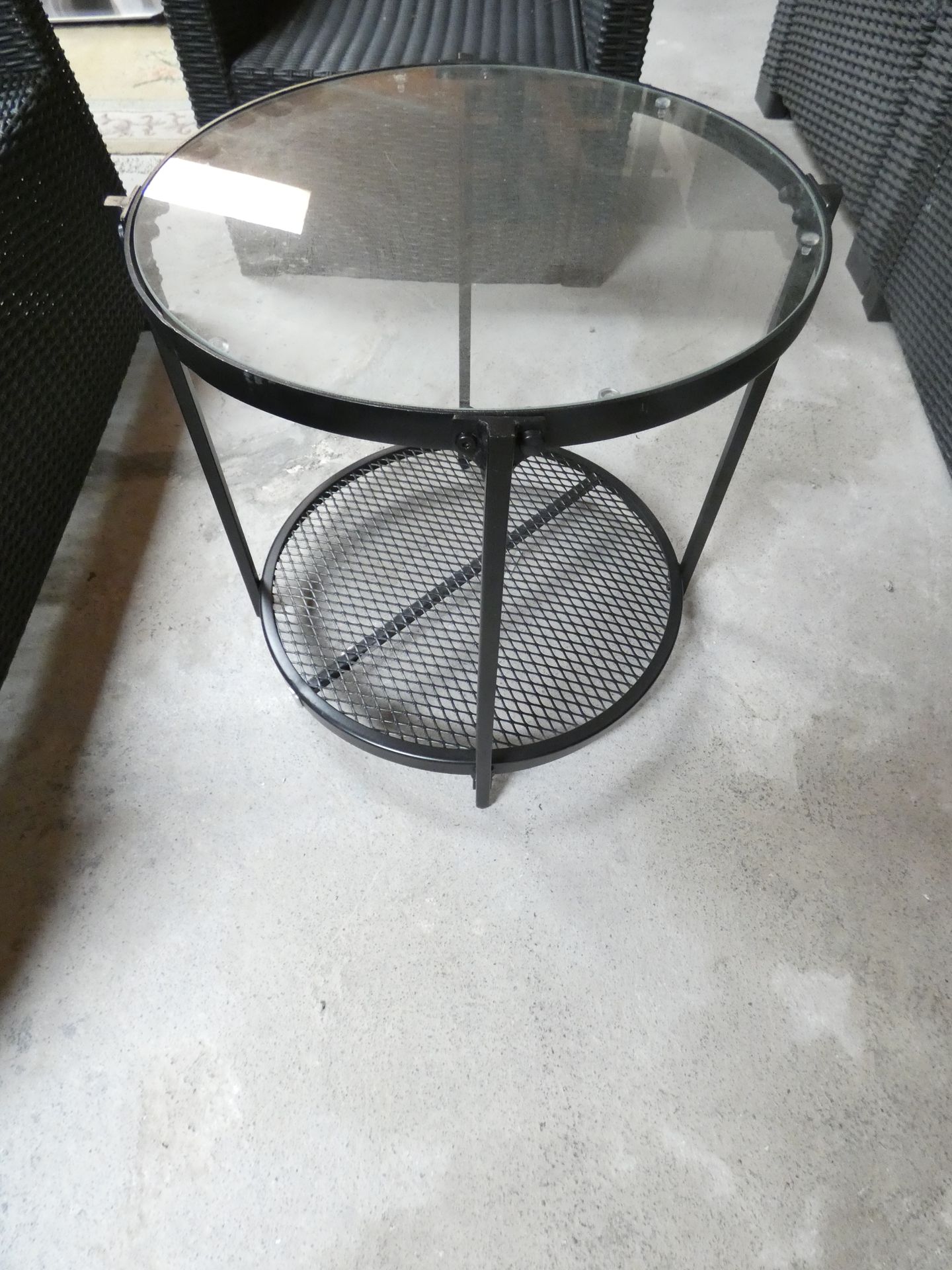 Null 5 TABLES OF METAL AND GLASS SOFA ENDS H48CM DIAMETRE 52 CM