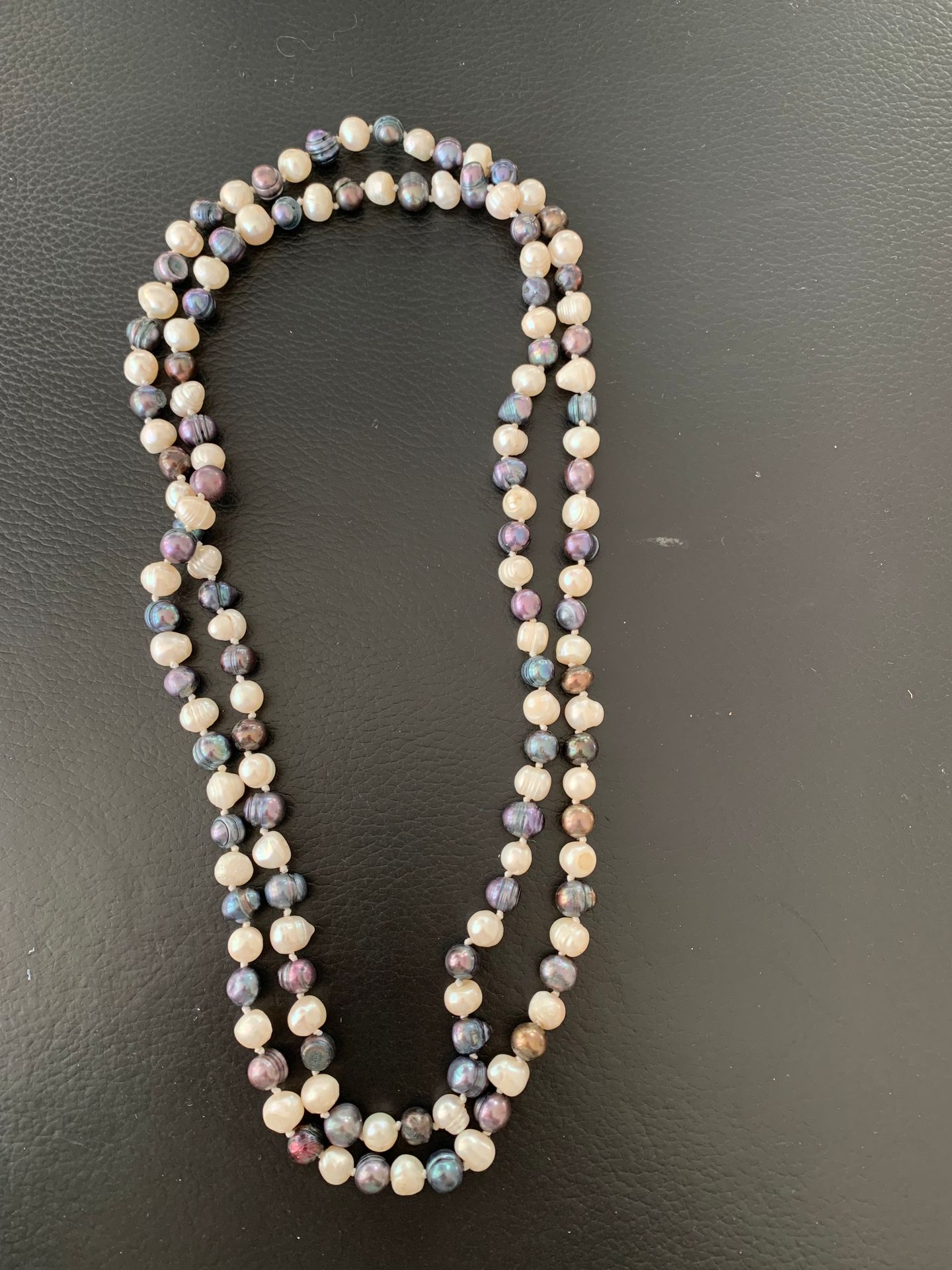 Null Long necklace of 1,20 m long cultured pearls bicolour