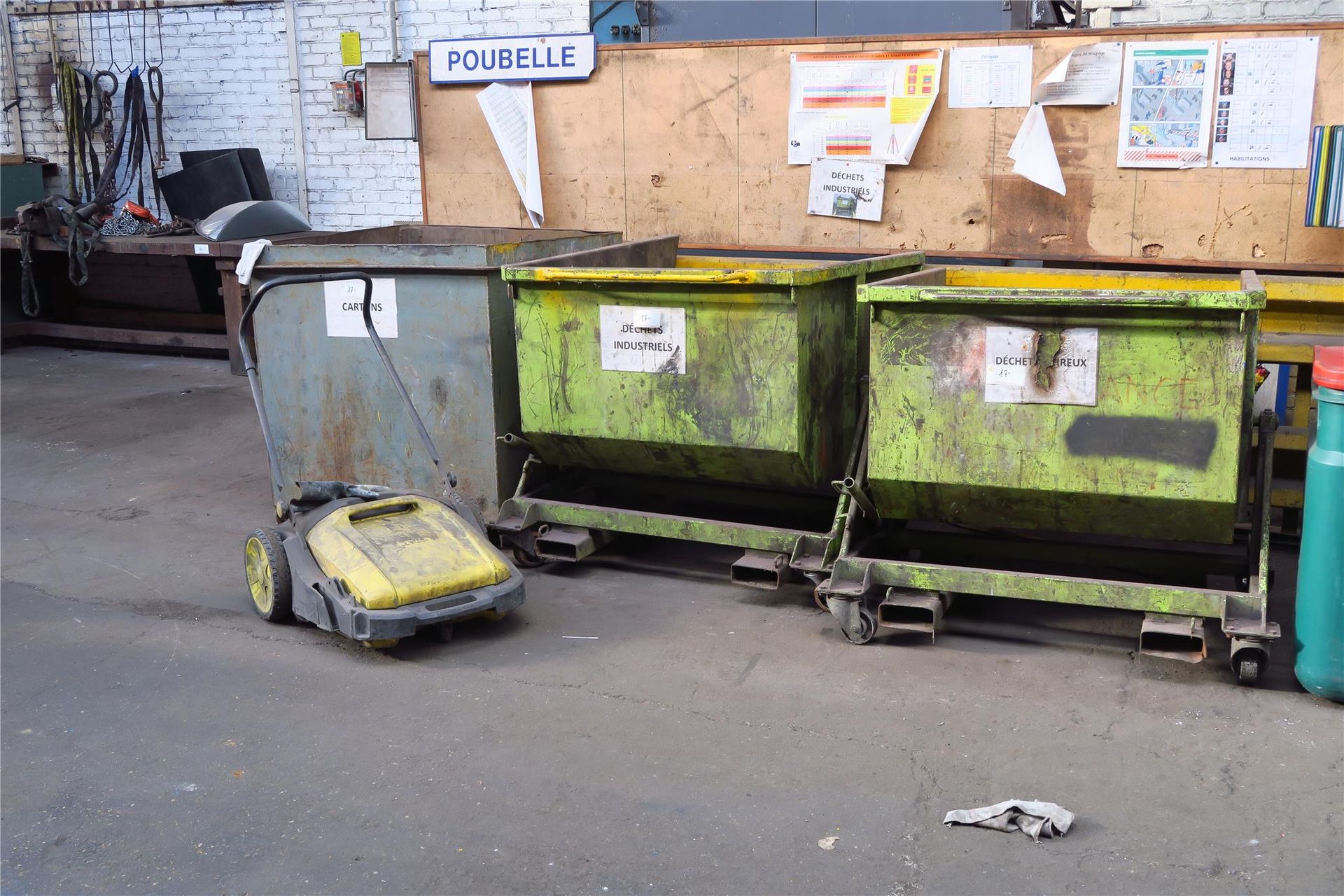 Null 3 metal dumpsters and manual sweeper