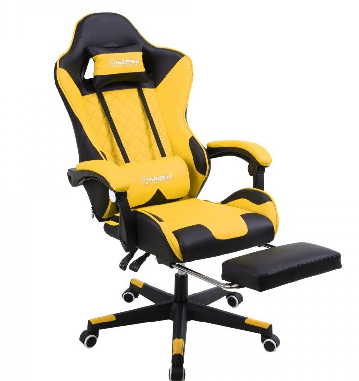 Herzberg 8081 : Chaise de jeu et de bureau avec repose-pieds escamotable (jaune)&hellip;
