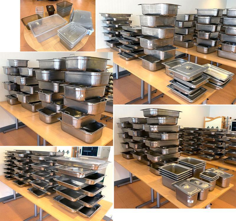 Null 140 (APPROX) FOOD GRADE STAINLESS STEEL GASTRO TRAYS AND DRIP PANS, VARIOUS&hellip;