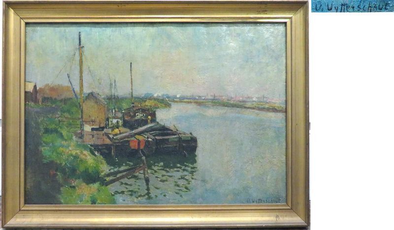 Null VICTOR UYTTERSCHAUT (1847-1917), HUILE SUR TOILE REPRESENTANT DES BARGES SU&hellip;