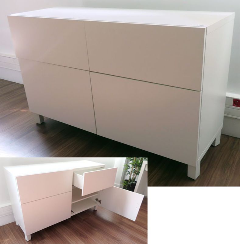 Null LOW PIECE OF FURNITURE IN WHITE LAMINATED WOOD OPENING BY 2 DRAWERS AND 2 D&hellip;