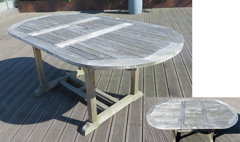 Null TABLE DE JARDIN EN TECK DE FORME OVALE REPOSANT SUR 4 PIEDS AVEC ENTRETOISE&hellip;