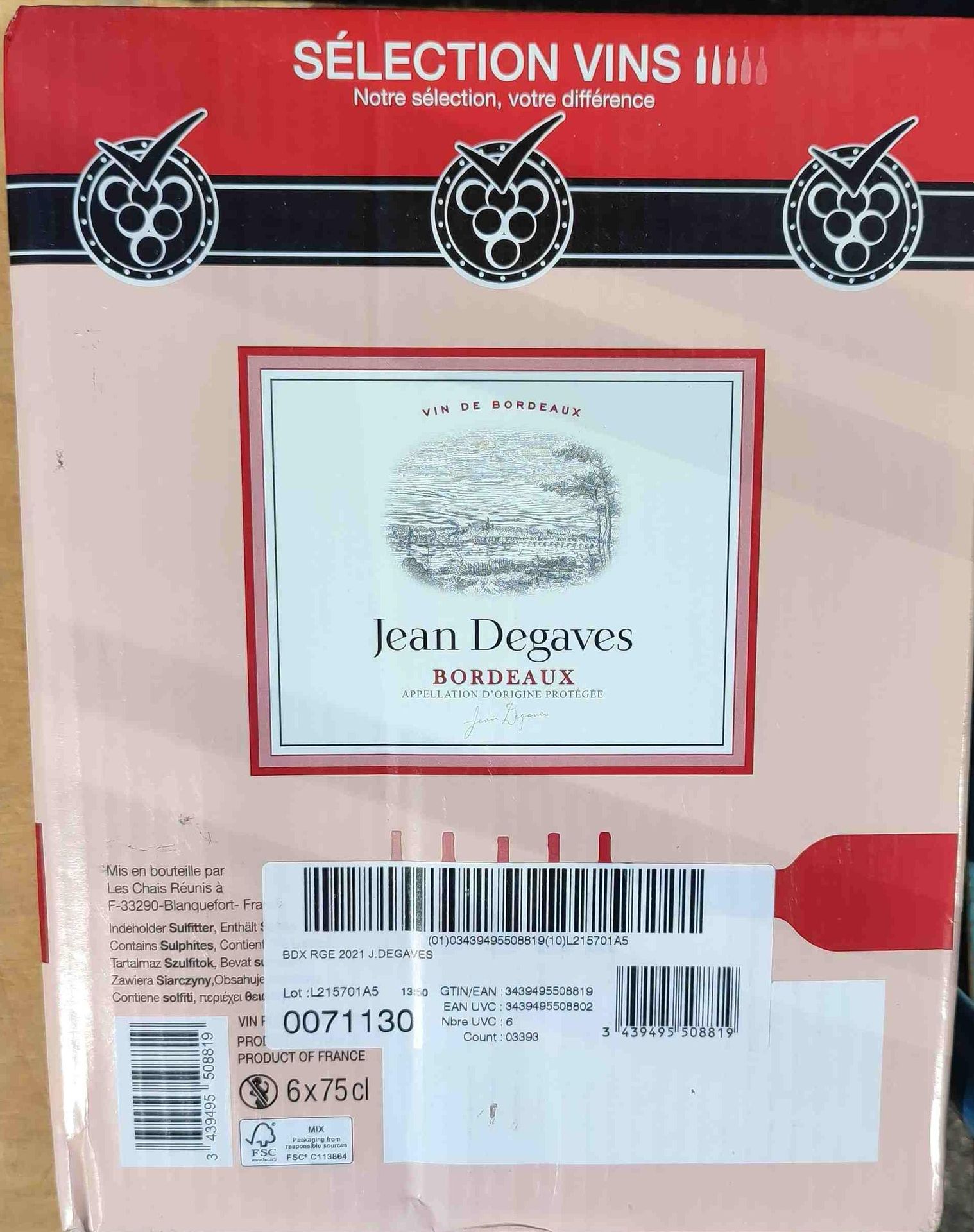 Null 30 bottles of Jean DEGAVES Bordeaux wine 
	 6 bottles of Alliance sparkling&hellip;