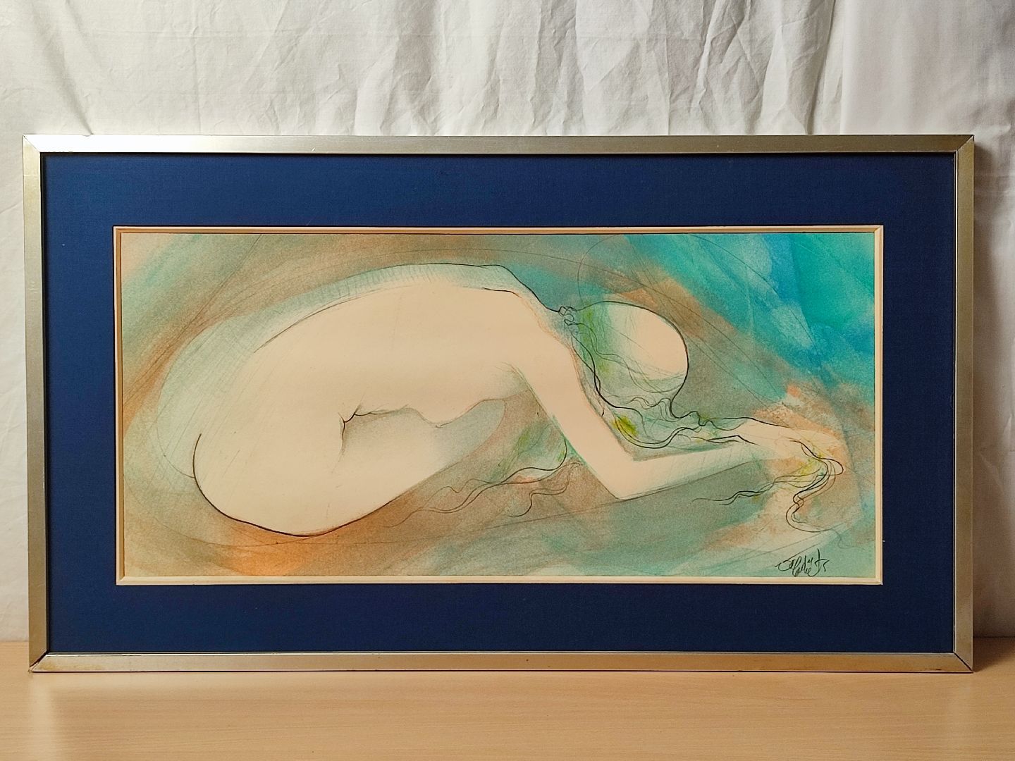 Null Painting of a curled-up nude woman, signed VALADIÉ lower right. Dimensions &hellip;