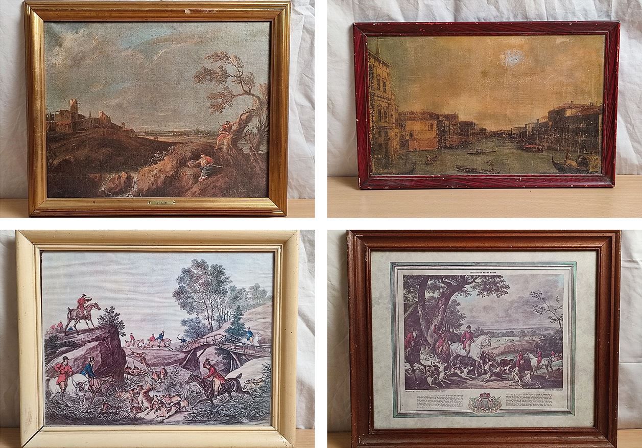 Null Set of 4 paintings consisting of :
- Painting depicting a village on a hill&hellip;