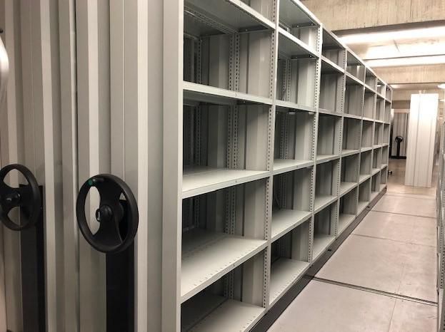 Null Set of shelving for storage consisting of 3 double mobile shelving units wi&hellip;