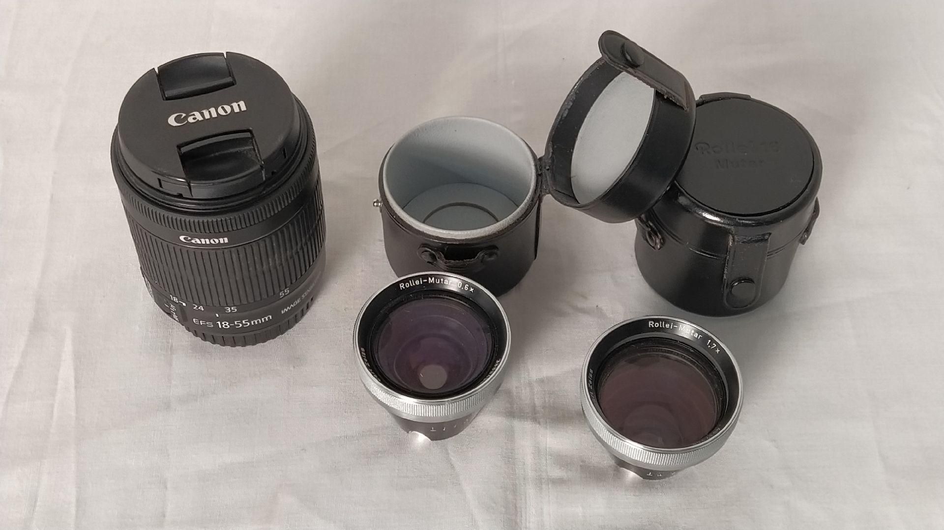 Null Set of lenses for camera including:
-Lens CANON 18-55 mm
-Lenses ROLLEI-MUT&hellip;