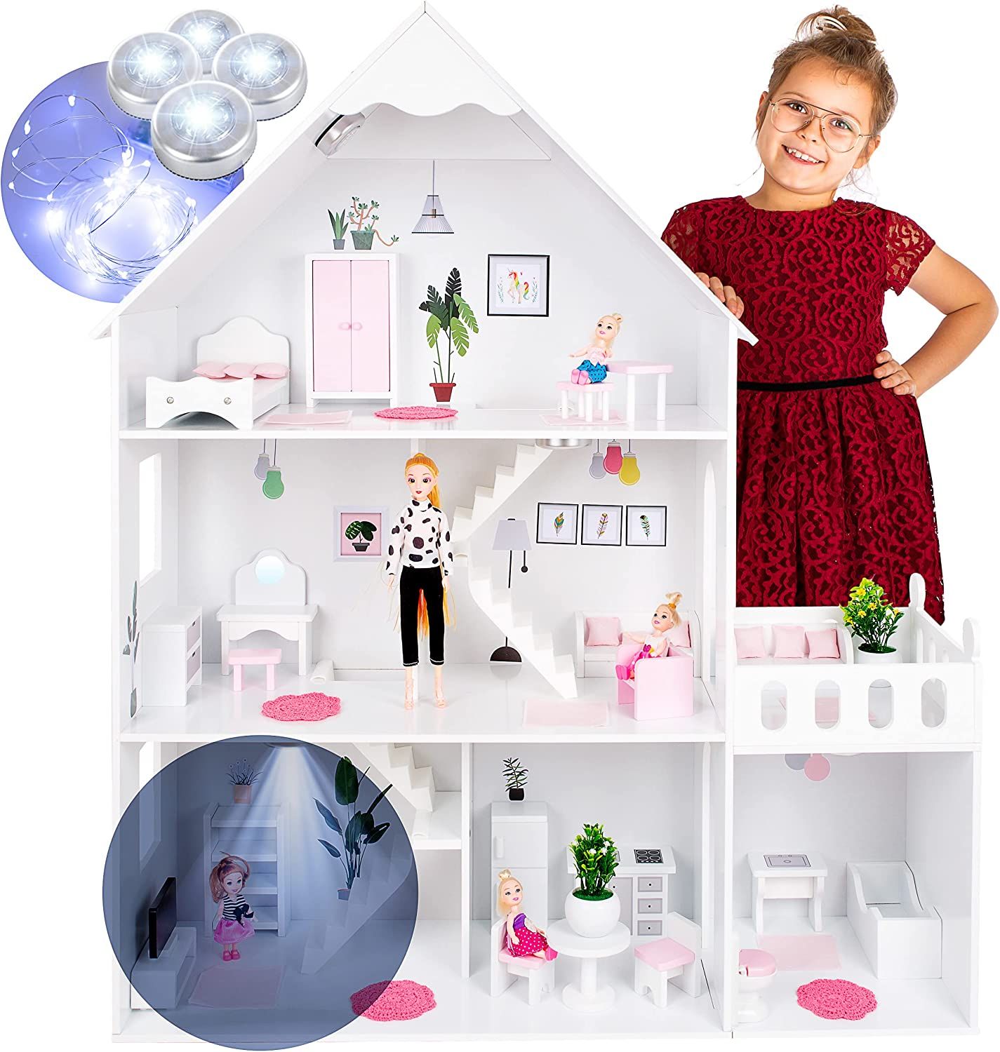 Null Large Wooden Dollhouse - with 38 Accessories - Kinderplay GS0023B (Premium)&hellip;