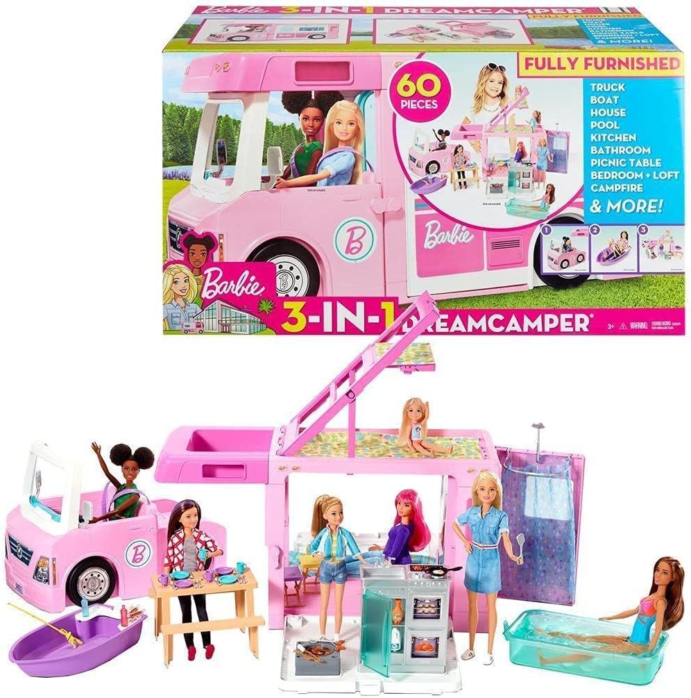 Null Barbie DreamCamper 3-in-1 Motorhome 90 cm with Pool / Pick-up and Boat - Co&hellip;