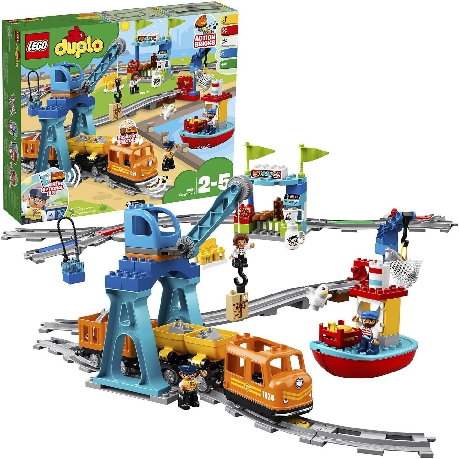 Null LEGO 10875 Duplo Merchandise Train, Toy with Rails, Sound and Light, Crane &hellip;