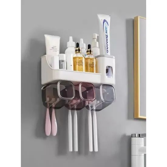 Null Wall shelf for bathroom with integrated toothpaste dispenser - Without punc&hellip;