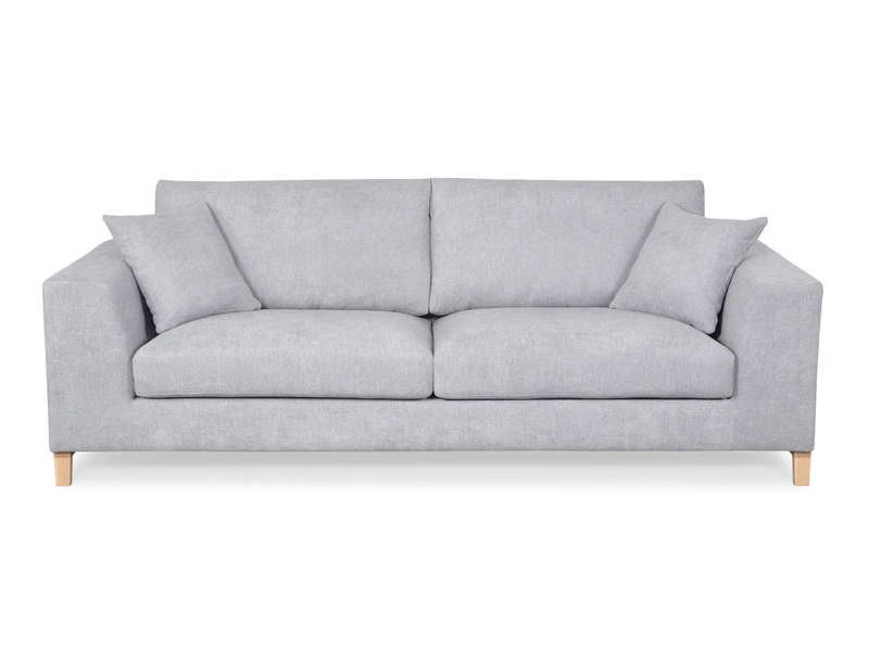 Null 3 seater straight sofa "LOUIS" - light grey fabric - wooden legs - 230x86x9&hellip;