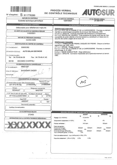 null Marque RENAULT Immatriculation 227AFQ69 

Type commercial : RENAULT MASTER

Date...