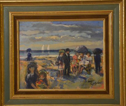 null GIUFFRIDA Nino, 1924 "Scène de plage" Huile sur isorel signée en bas à droite...