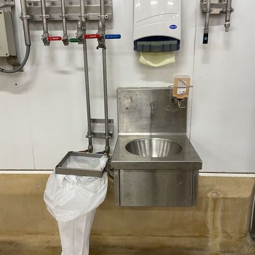 Null Stainless steel hand wash with soap and paper dispensers and a waste garbag&hellip;
