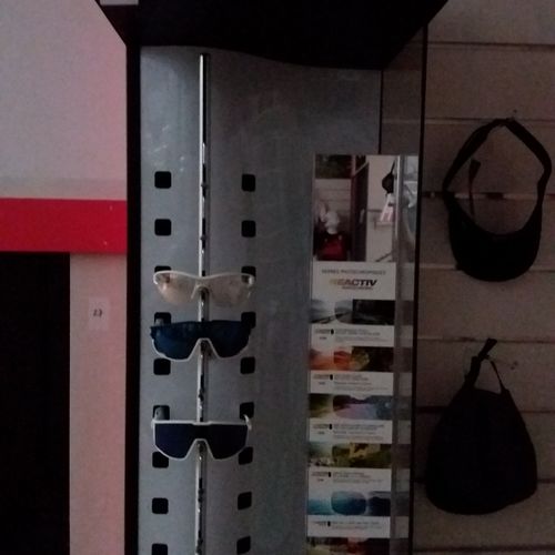 Null eyewear display stand 
three pairs of sports glasses