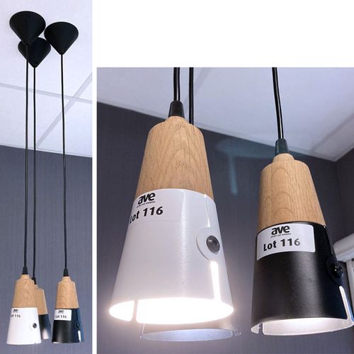 Null 3 1-LIGHT PENDANT LIGHTS IN TURNED WOOD AND WHITE OR BLACK LACQUERED STEEL.&hellip;