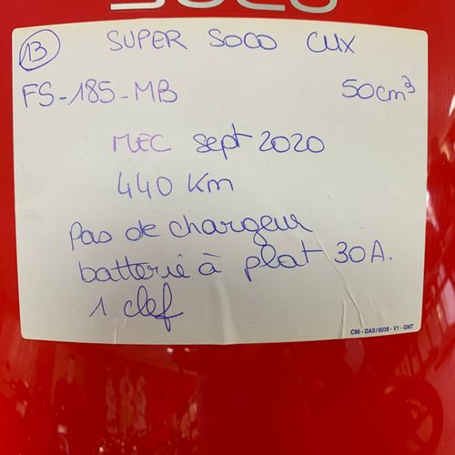Véhicule de Marque SUPER SOCO, Modele SCOOTER CUX, Immatriculé FS 185 MB, de cou&hellip;