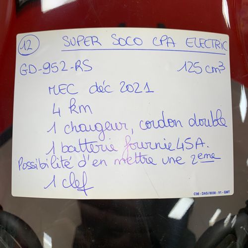 Véhicule de Marque SUPER SOCO, Modele SCOOTER CPA ELECTRIC, Immatriculé GD 952 R&hellip;