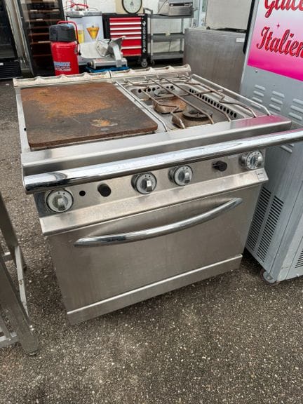 METRO Professional piano de cuisson à gaz, 2 feux, 1 plancha, 1 four, Dim : 90 x 80 x 80cm