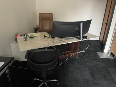 1 marble-top desk
1 round glass-top table
4...
