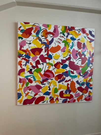 1 set of six acrylic paintings and two wood...