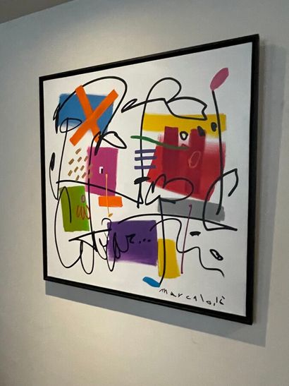 1 set of six acrylic paintings and two wood...