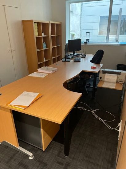 8 straight or curved melamine wood desks...