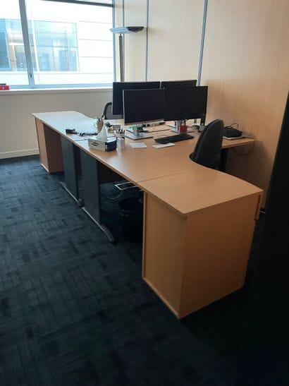 8 straight or curved melamine wood desks...