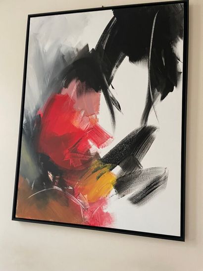 1 set of six acrylic paintings and two wood...