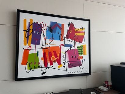 1 set of six acrylic paintings and two wood...