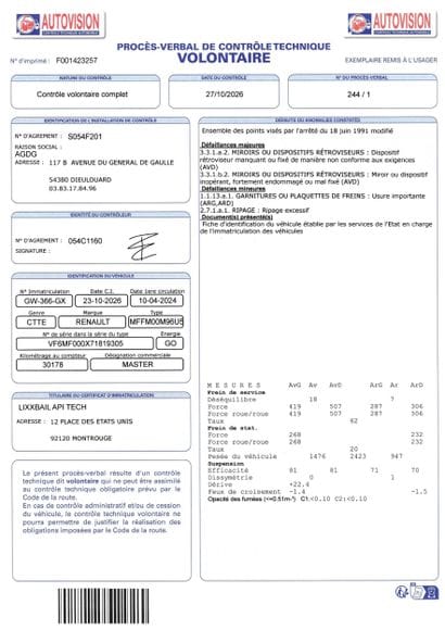 CTTE RENAULT MASTER 2.3 DCI 150CH GCF L2H2...